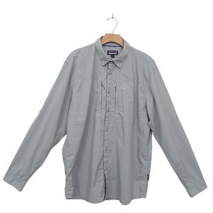 Patagonia Shirt Mens Large Gray Roll Tab Sleeve Button Up Hiking Fishing Travel